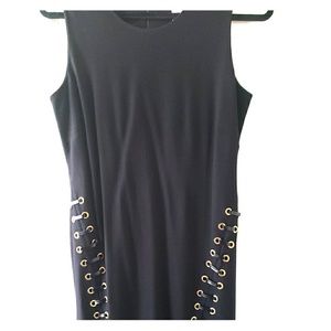 Black and gold leather holes and string dress